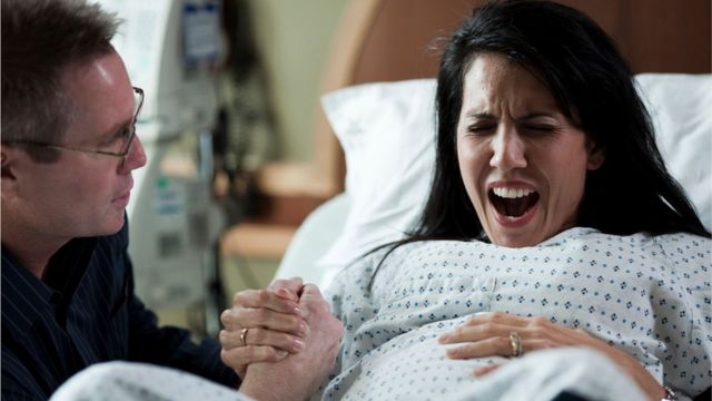 Screaming in pain during childbirth